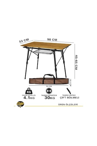 Funky Chaırs Elite Alüminyum Teleskopik Ayaklı Kamp Piknik Masası - Ahşap Desen Ahşap - Siyah
