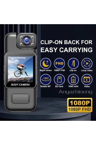 Xuweiwei Anyazhıneng Black Klipsli Spor Kamerası 1080p Fhd 180 Derece Döner Lens 1000mah Pil Döngü Kayıt