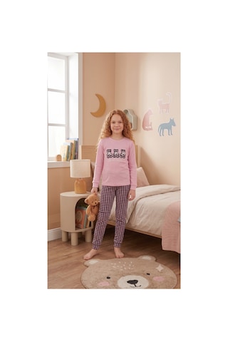 Formo Kız Çocuk %100 Doğal Pamuk Manşet Paça Uzun Kollu Pijama Takımı Pembe
