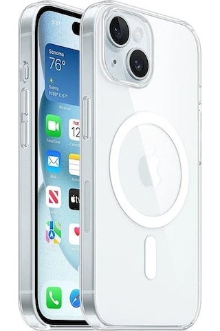 Apple Uyumlu iPhone 15 Sararmaz Magsafe Sert Şeffaf Kılıf