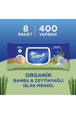 Selpak Organik Bambu Özlü&Organik Zeytinyağlı Islak Mendil 8'li