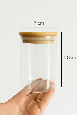 300 Cc Borosilikat 12 Lı Standlı-bambu Kapaklı Baharatlık Seti-7 X 10 Cm Beyaz