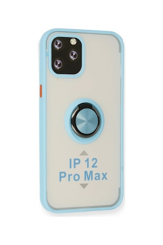 Newface Apple iPhone Uyumlu 12 Pro Max Kılıf Montreal Yüzüklü Silikon Kapak - Semeglbl - 39 Buz Mavi