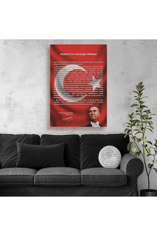 Atatürk'ün Gençliğe Hitabesi Ve Türk Bayrağı Kanvas Tablo
