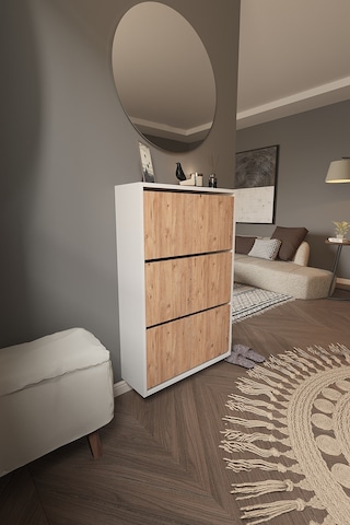 Dekorfim DF08101KAC Ayakkabılık Raflı Ayakkabılık 3 Bölmeli Kapaklı Ayakkabılık