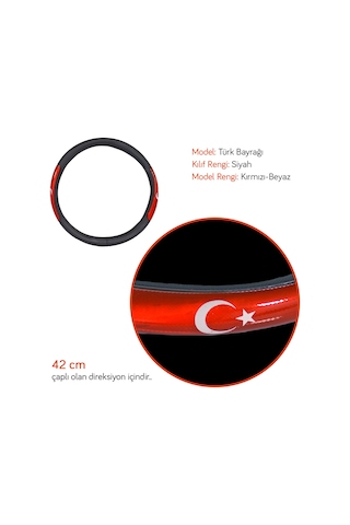 Pmx Geçmeli Direksiyon Kılıfı Fosforlu Siyah Türk Bayrağı 42 Cm Teq-002bk/rd Kırmızı
