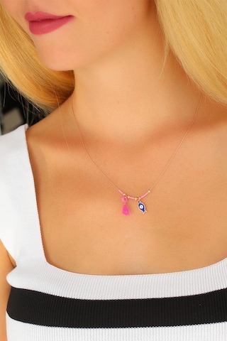 Nazar Boncuklu Pembe Renk Taşlı Rose Bayan Kolye - Tj-bko4372 Çok renkli
