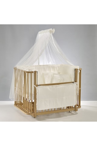 Meltem Kids Bambino Sallanır Ahşap Anne Yanı Beşik 70x110 cm (naturel-ekru) Ekru