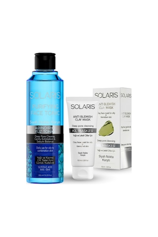 Solaris Kil Maskesi Yağlı Ve Lekeli Ciltler İçin 100 Ml Ve Yağlı Ve Karma Ciltler Için Siyah Nokta Karşıtı Arındırıcı Yüz Temizleme Toniği 200 Ml