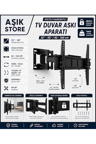 Hareketli Tv Askı Aparatı 32 55" Vesa 400 400 50 Kg