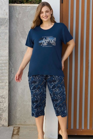 Aydoğan Kadın İnci Büyük Beden Lacivert Kapri Pijama Takım 0278 Lacivert