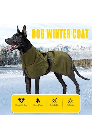 Geeksen Köpek Isılandırıcı Montu - Yüksek Yakalı, Yansıtıcı Şeritli, Su Geçirmez, Kürk Döşemeli, Asker Yeşili L Ya002q031