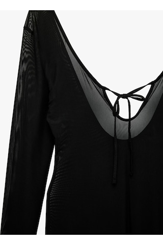 Koton V Yaka Uzun Kollu Slim Fit Tül Plaj Elbisesi Siyah 6sak80029mk