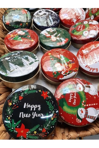 Yılbaşı Christmas Desenli Karışık Teneke Kutu Mum 5 Adet