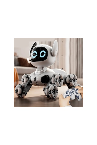 Uzaktan Kumandalı Bilek Kontrollü 8 Tekerli Akrobat Tooby Oyuncak Robot Köpek Araba 26 Cm. Tooby Gri