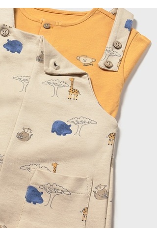 Mayoral Erkek Bebek Desenli Tulum Ve T-shirt Takım Bej - 01664