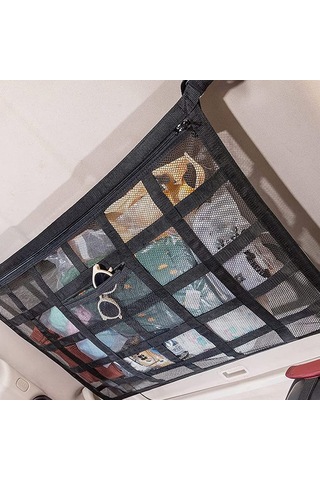 Shineyee "2 Katlı Araç Tavanı Depolama Filesi - 9 Bölmeli Güçlendirilmiş Siyah Model 80x54cm "