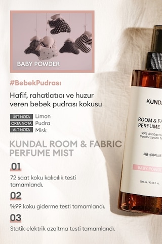 Oda Ve Kumaş Kokusu Kundal Room & Fabric Perfume Mist Baby Powder 300 Ml Pudra