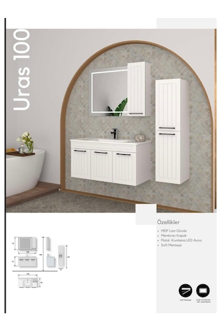 Evros Uras Banyo Dolabı 100 Cm Beyaz