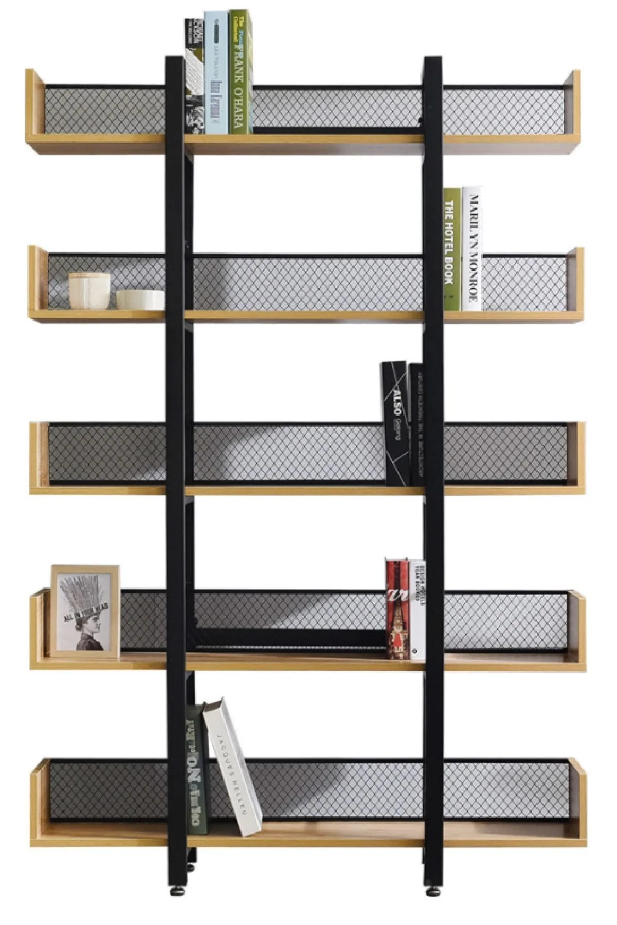 Endüstriyel Tasarım 5 Katlı Tel Detaylı Kitaplık-aksesuar Rafı-çiçeklik-çok Amaçlı Raf Endülüs-siyah