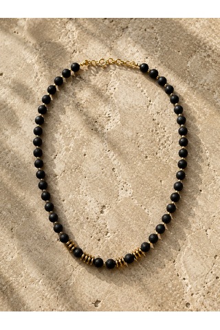 Doğal Siyah Obsidyen Taşlı Kolye 01 - Siyah