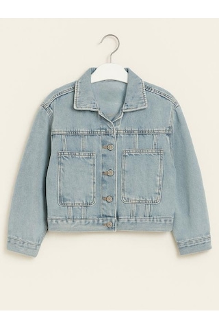 Kız Çocuk Yandan Kanguru Cepli Kot Ceket-16066 Mavi