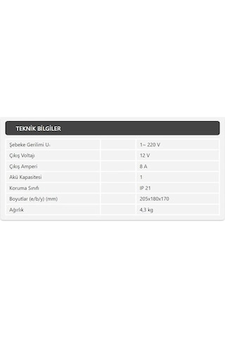 Bc1208 Demiriz Tek Akü Şarj Cihazı 8a Redresörü Çıkış Sigortalı