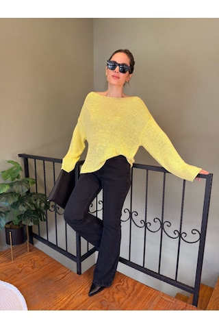 Ali Butik Sarı Kayık Yaka Rahat Kalıp Triko Sarı