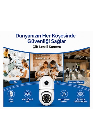 360 Çift Lensli Wifi Kamera Gece Görüşlü Uzaktan İzleme Ve Sesli Konuşma Özellikli Akıllı Güvenlik Kamerası