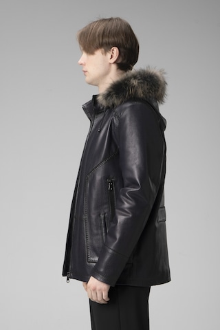 Dericlub E2218 Kapüşonlu Jumbo Gerçek Deri Erkek Kaban Lacivert