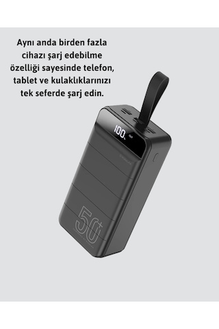 Yüksek Kapasiteli 50.000 Mah Powerbank Type-c, Lightning Ve Micro Usb Uyumlu, Çoklu Cihaz Semeglbl - 87 Şarj Öze siyah