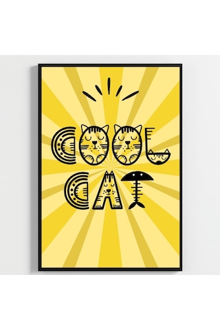 Besay Cool Cat Renkli Genç Odası Duvar Dekorasyonu Eğlenceli Kedi Ve Peace Temalı Estetik Tablo 3'lü Set A2 Çerçevesiz