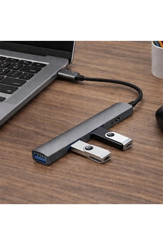Usb-c 4 İn 1 Hub Çoklayıcı Adaptör Usb 3.0 5gbps Hızlı Veri Aktarımı 3 Port Usb-a + Usb-c Girişli Alüminyum G