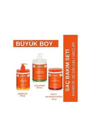 Cantu Büyük Boy Saç Bakım Seti- Şampuan+ Saç Kremi+ Bukle Belirginleştirici - Kıvırcık, Dalgalı Saçlar