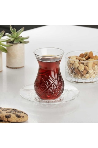 Timeless Kesme Kristal Çay Bardağı Seti Takımı 12 Parça Çay Seti 96992 Şeffaf