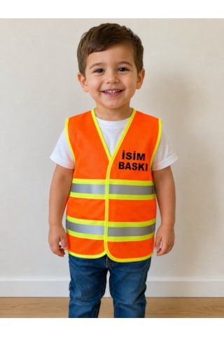 Çocuk Mühendis Yelek İsme Özel Baskılı Turuncu