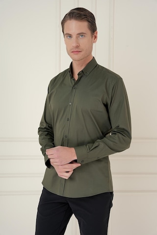 Efor Slim Fit Düğmeli Yaka Esnek Klasik Haki Gömlek Gk 746 Haki