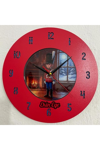 Kişiye Özel İsimli Çocuk Odası Duvar Saati Epoksi Dolgulu 35 Cm Masallar Serisi Kırmızı - Mavi
