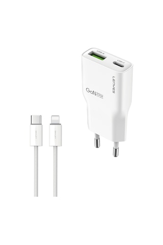 Lenyes Lch11 Type-c To Lightning Gan Teknolojili Pd Hızlı Şarj Özellikli Kablolu Şarj Seti 20w Beyaz Beyaz