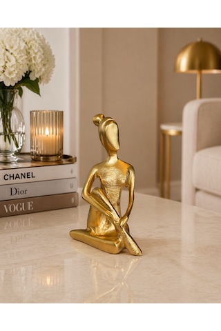 Dekoratif Yoga Figürü 3 Lü Set Gold Meditasyon Biblo, Modern Lüks Ev Dekoru Altın