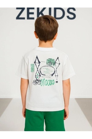 Nk Kids Erkek Çocuk Pamuklu Sırt Baskılı Oversize T-shirt-15874 Beyaz