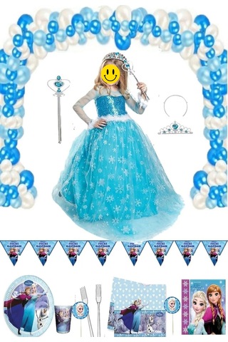 Parti Selesi Frozen Elsa Uzun Kol Kostüm Ve Doğum Günü Parti Seti 16 Kişilik Lüks Set Mavi