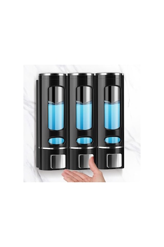 Mainshop 3 Adet Siyah Sıvı Sabunluk Plastik 400 Ml Duş Jeli Şampuan Şişesi , Hastane, Banyo, Mutfak M-52 Siyah