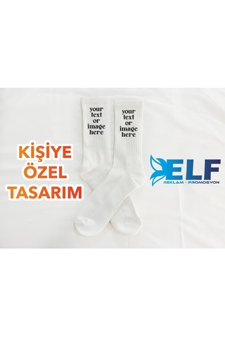Kişiye Özel Basklı Resimli Yazılı Çorap Beyaz