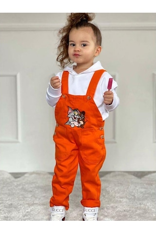 MODAVALS TOM & JERRY NAKIŞLI UNISEX KARDEŞ KOMBİN BAHÇIVAN TULUM & SWEAT SET - TURUNCU