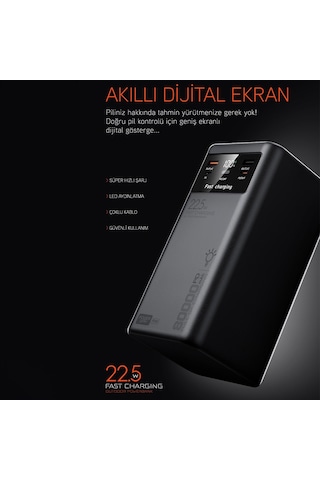 Powerway Pd80 80.000mah 22.5w Pd & Qc 3.0 Hızlı Şarj Destekli Dijital Göstergeli Powerbank