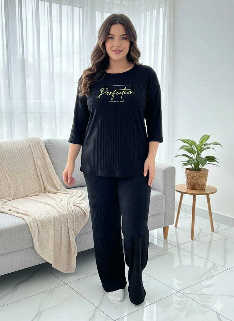 Kadın Büyük Beden Pijama Takım Siyah