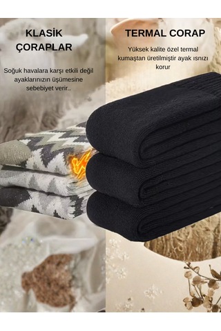Erkek Soğuklara Karşı Termal Lastikli Havlu Kışlık Çorap Siyah