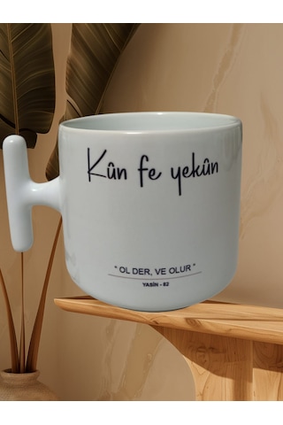 Kün Fe Yekün Çift Taraf Yazılı Kupa Bardak Beyaz T