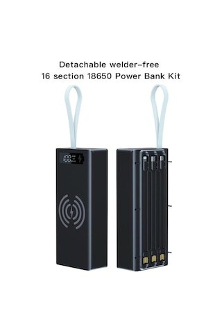 Novahub Siyah 16x18650 Dıy Güç Bankası C Tipi Mikro Usb El Feneri Kılıfı Powerbank Hızlı Şarj Dijital Ekran Korumalı/ Siyah